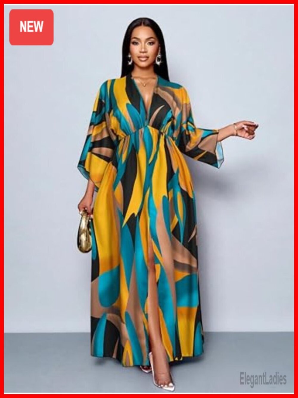 Plus Size Elegant Vintage Summer Dress, Asymmetrical Tie-Dye Print V-Neck